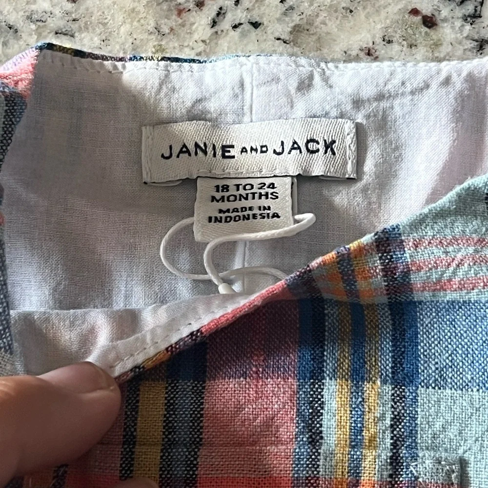 New - Janie and Jack Plaid Sleeveless Baby Romper - Picture 3 of 7